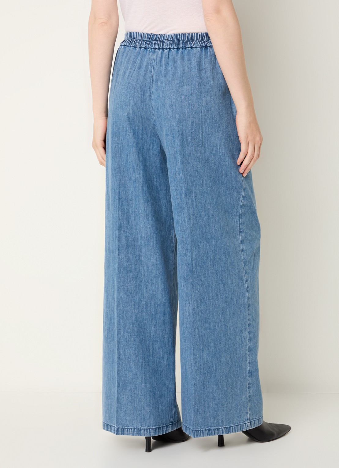 Benetton High waist wide fit broek van chambray met plooidetail - achterkant 3 indigo