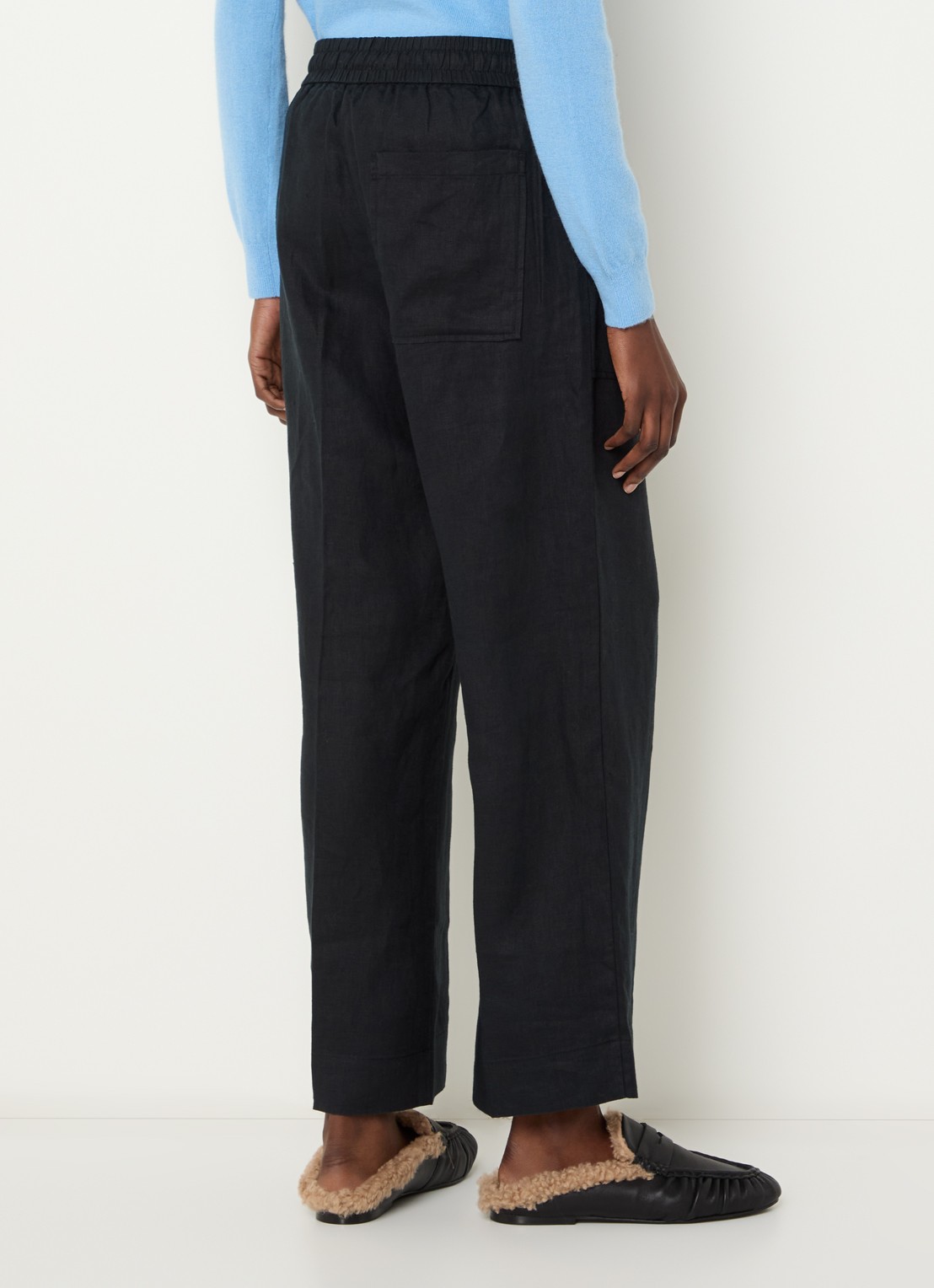 Benetton High waist wide fit broek van linnen met steekzakken - achterkant zwart