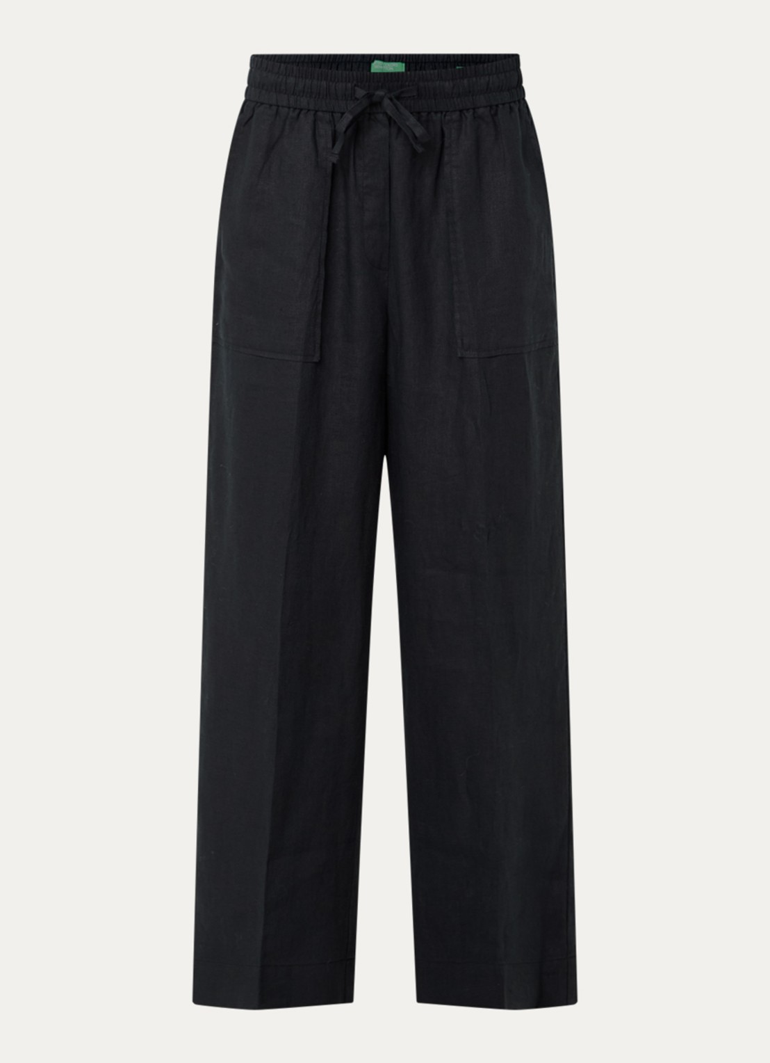 Benetton High waist wide fit broek van linnen met steekzakken - voorkant 2 zwart
