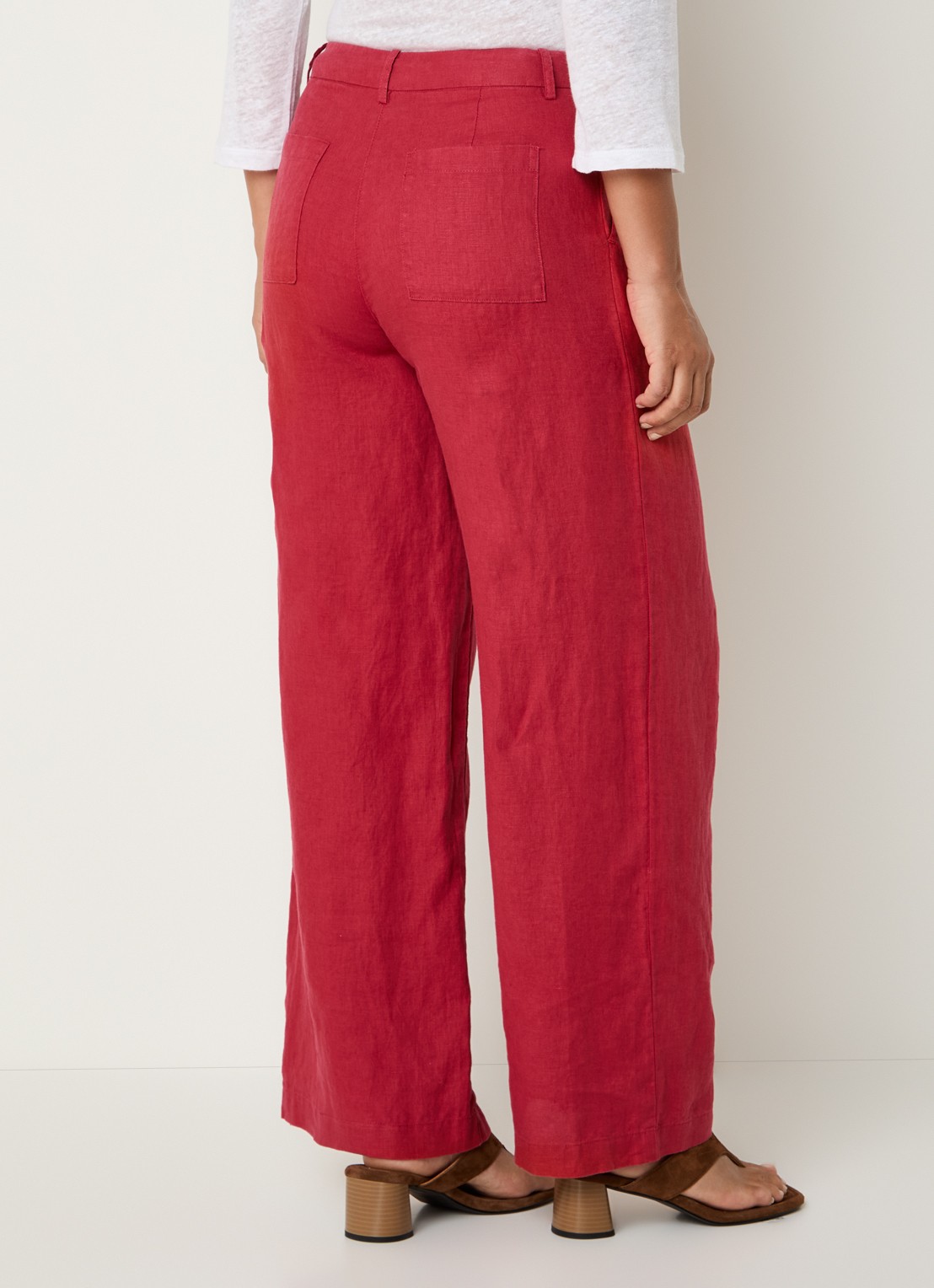Benetton High waist wide fit chino van linnen met steekzakken - achterkant 4 rood