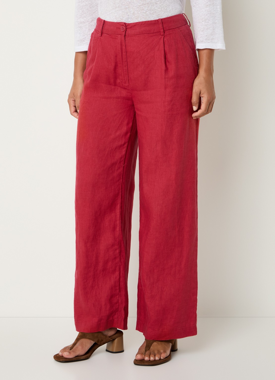 Benetton High waist wide fit chino van linnen met steekzakken - detail 3 rood