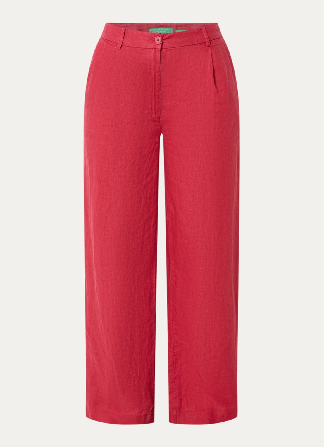 Benetton High waist wide fit chino van linnen met steekzakken - voorkant rood
