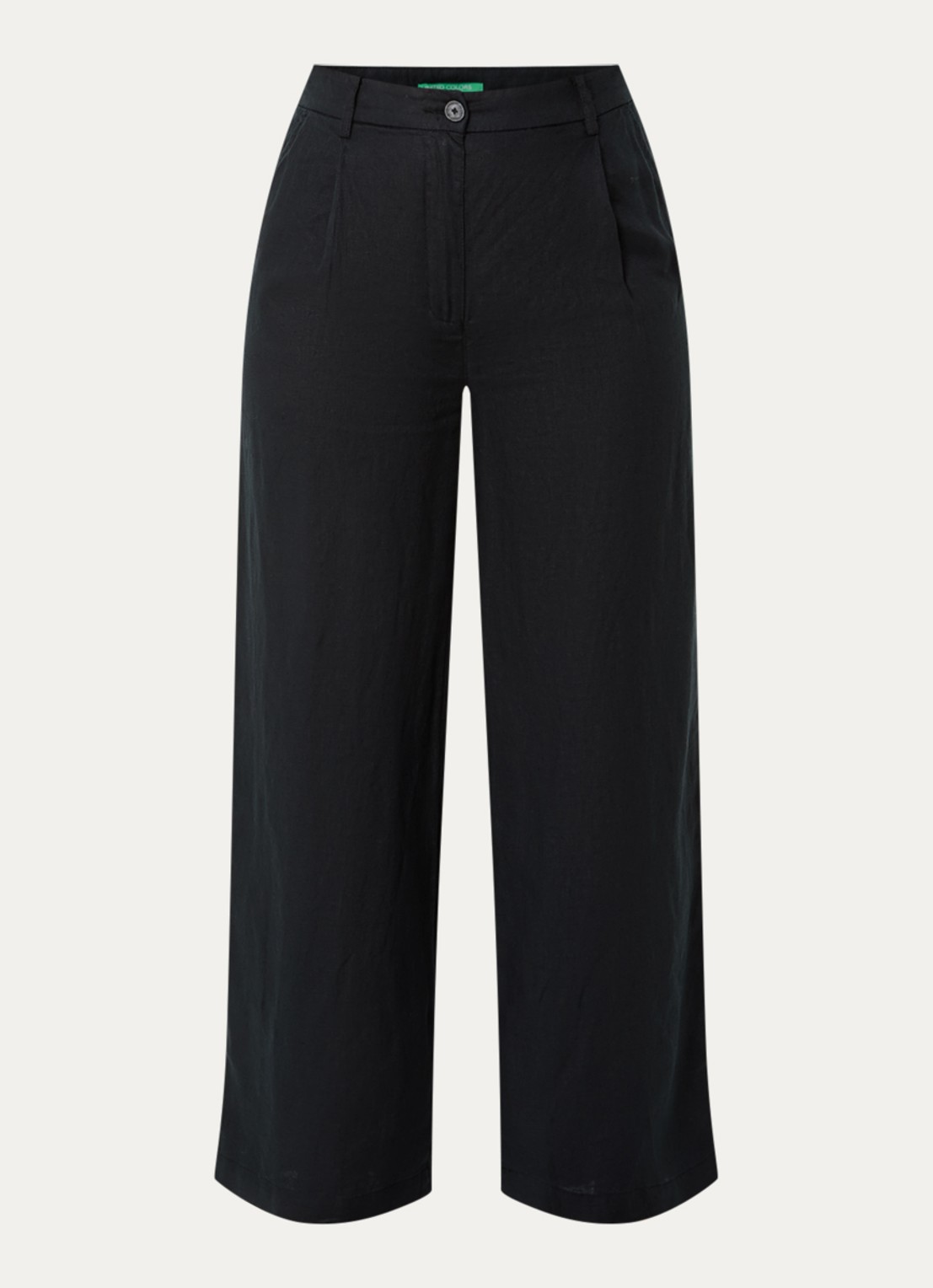 Benetton High waist wide fit chino van linnen met steekzakken - voorkant zwart