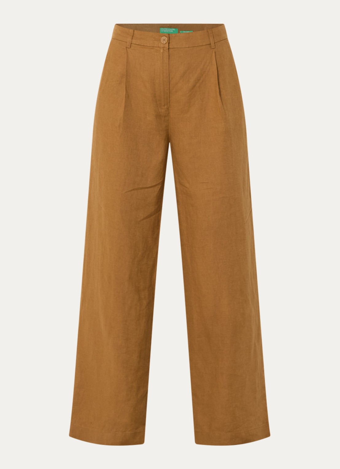 Benetton High waist wide fit chino van linnen met steekzakken - voorkant 3 camel