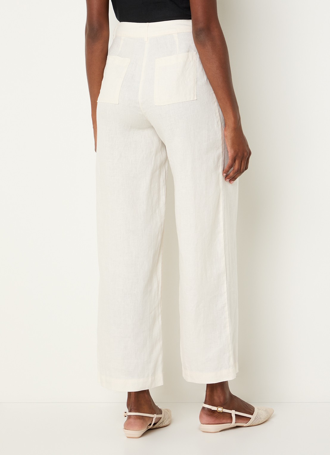 Benetton High waist wide fit chino van linnen met steekzakken - achterkant 2 creme