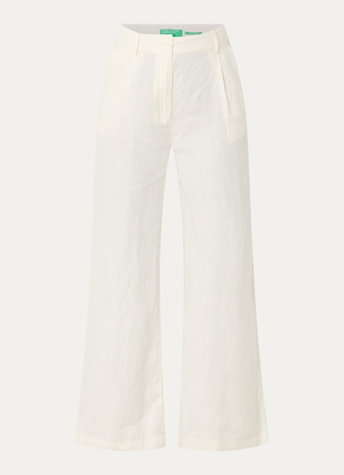 Benetton High waist wide fit chino van linnen met steekzakken - voorkant 3 creme