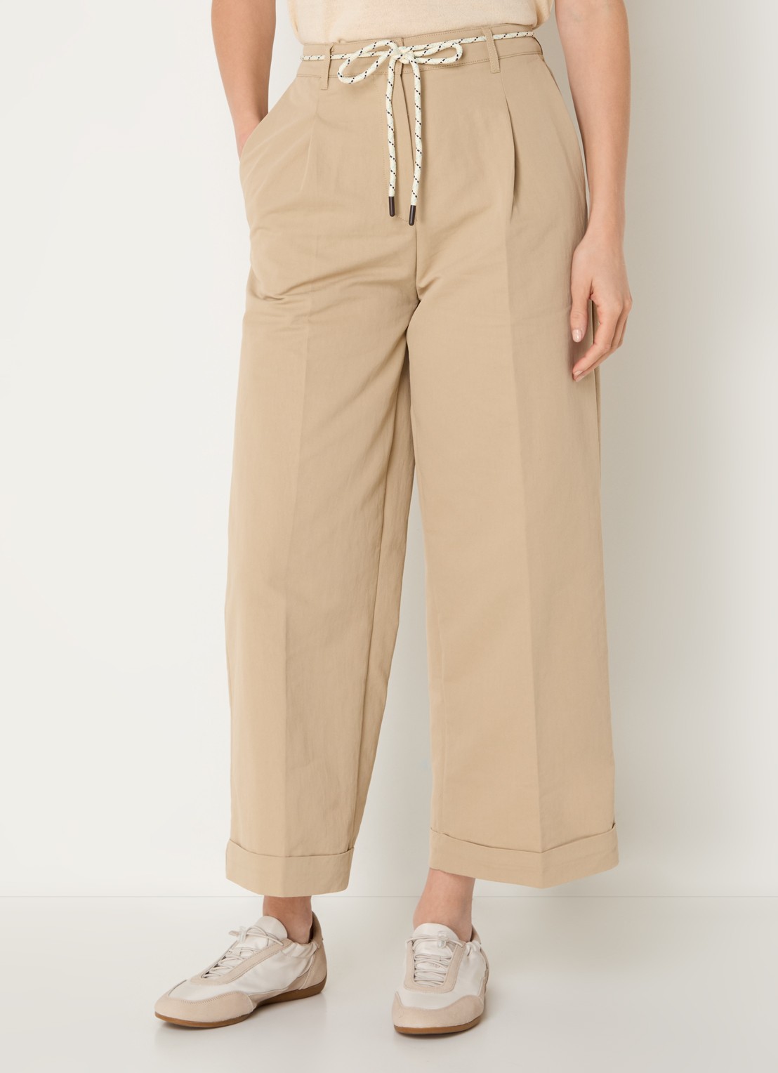 Benetton High waist wide fit cropped chino met steekzakken - detail 4 camel
