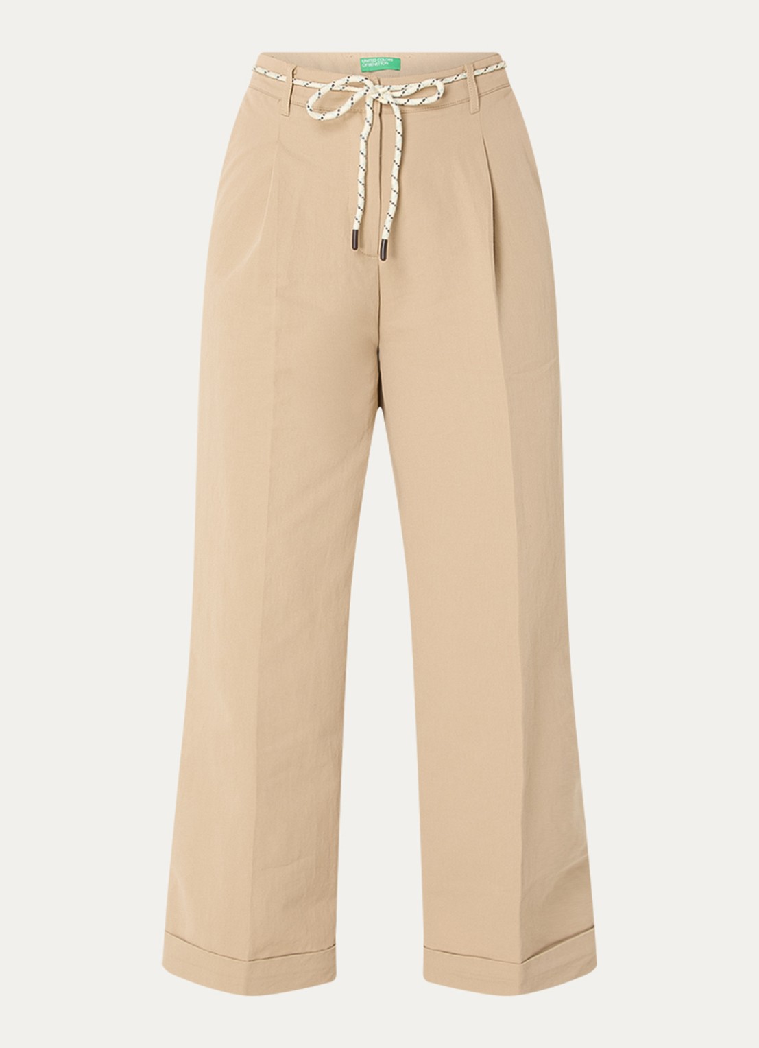 Benetton High waist wide fit cropped chino met steekzakken - voorkant camel