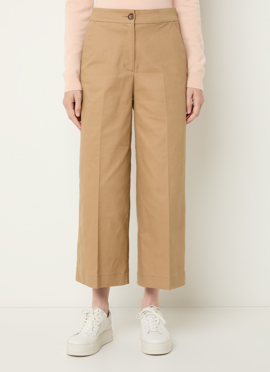 Benetton High waist wide fit cropped pantalon met steekzakken - detail 3 camel