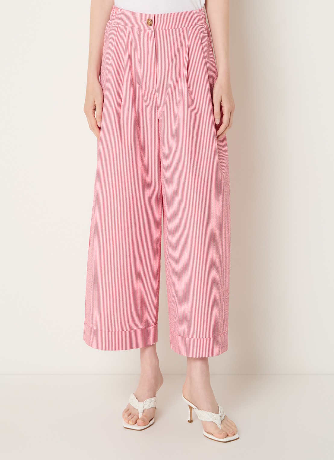 Benetton High waist wide fit cropped pantalon met steekzakken - detail 4 koraalroze
