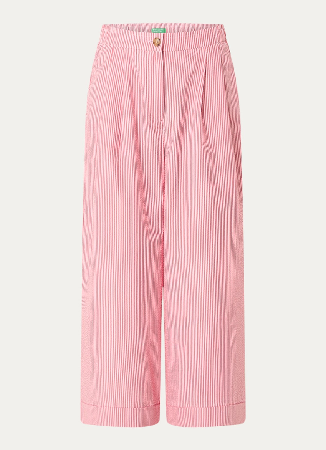 Benetton High waist wide fit cropped pantalon met steekzakken - voorkant 2 koraalroze