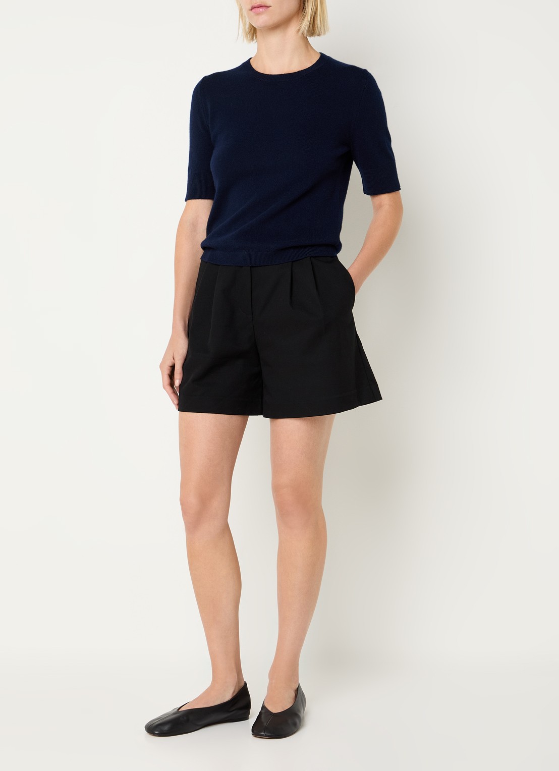 Benetton High waist wide fit korte broek met steekzakken - voorkant 3 zwart