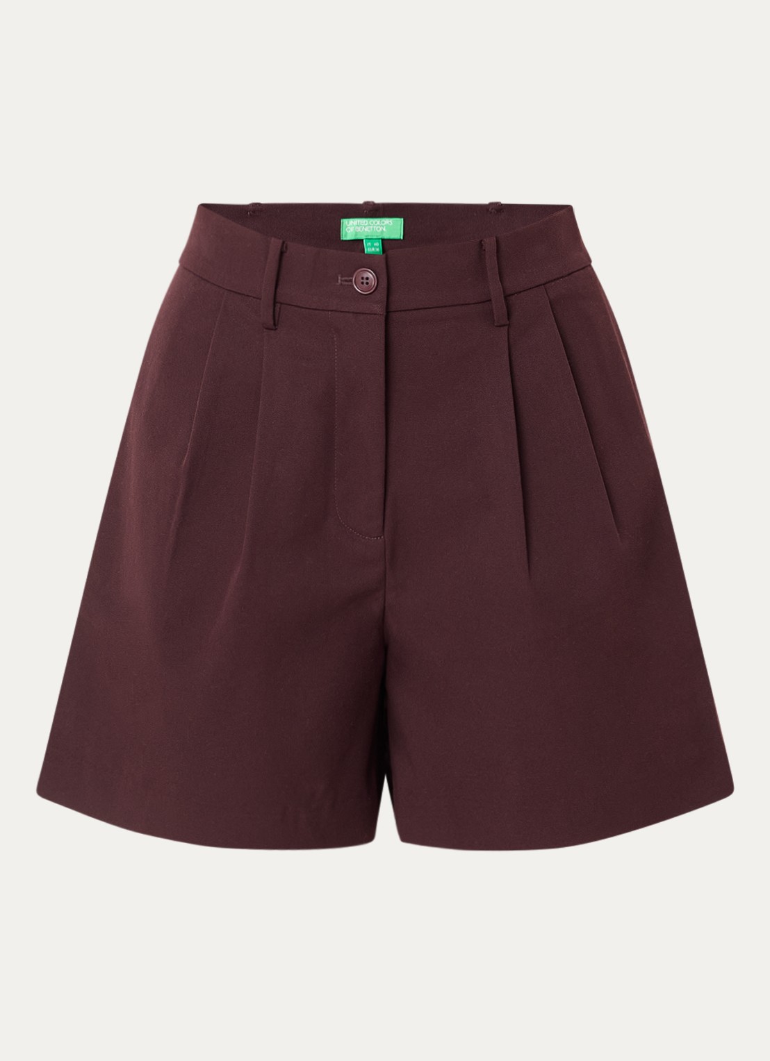 Benetton High waist wide fit korte broek met steekzakken - voorkant 2 aubergine