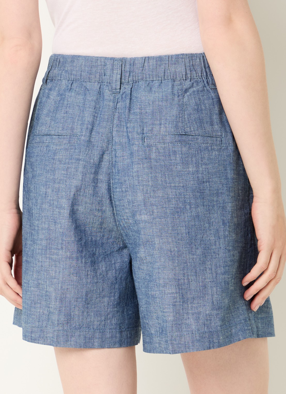 Benetton High waist wide fit korte broek van chambray - achterkant indigo