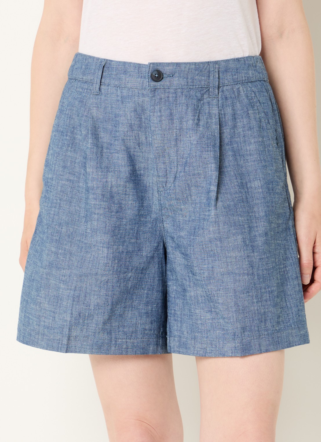 Benetton High waist wide fit korte broek van chambray - detail 4 indigo