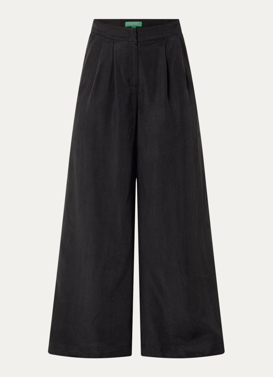 Benetton High waist wide fit pantalon met glanzende finish - voorkant 2 zwart