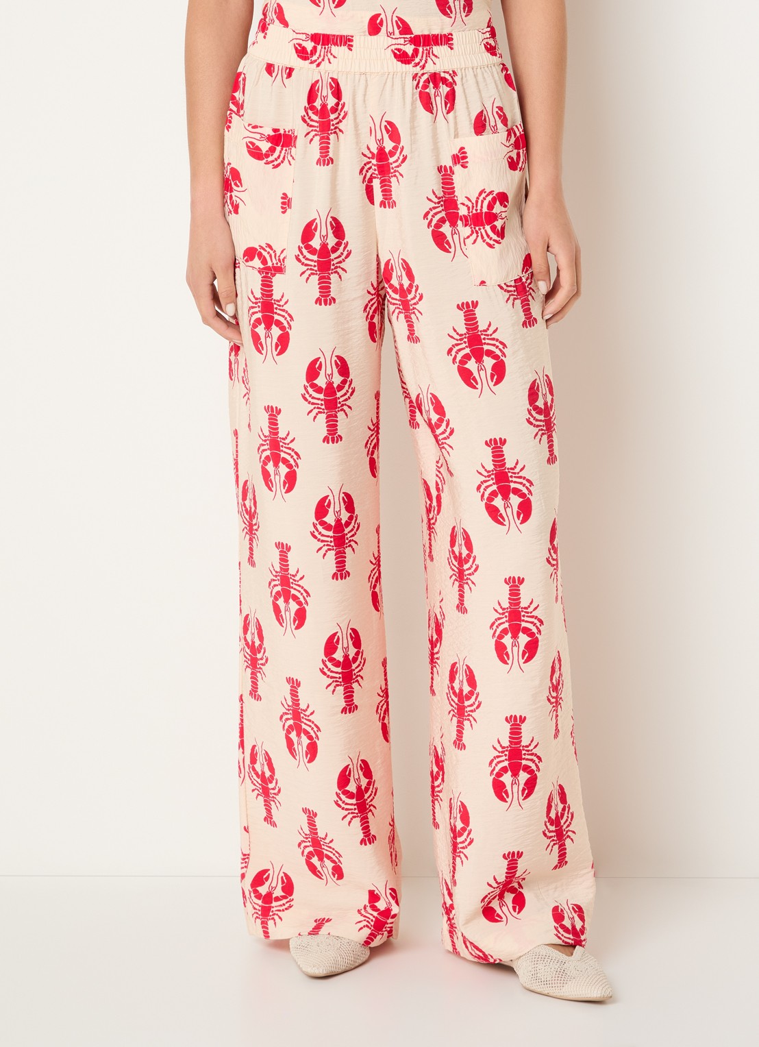 Benetton High waist wide fit pantalon met print - detail 2 rood