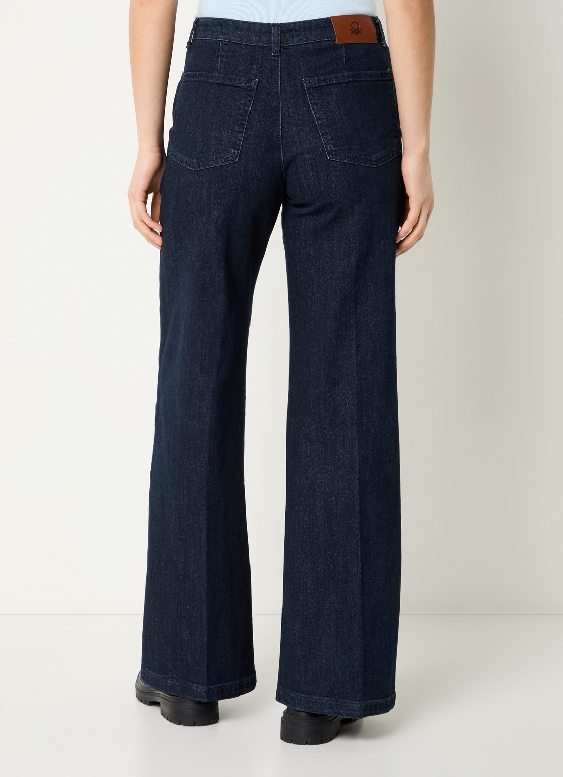 Benetton High waist wide fit pantalon met steekzakken - achterkant 4 donkerblauw