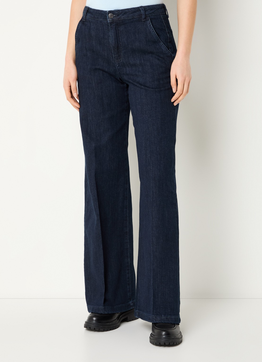 Benetton High waist wide fit pantalon met steekzakken - detail 3 donkerblauw