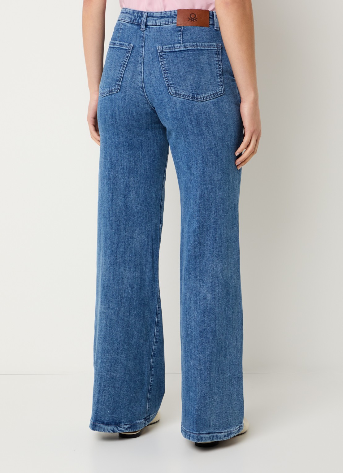 Benetton High waist wide fit pantalon met steekzakken - achterkant lichtblauw