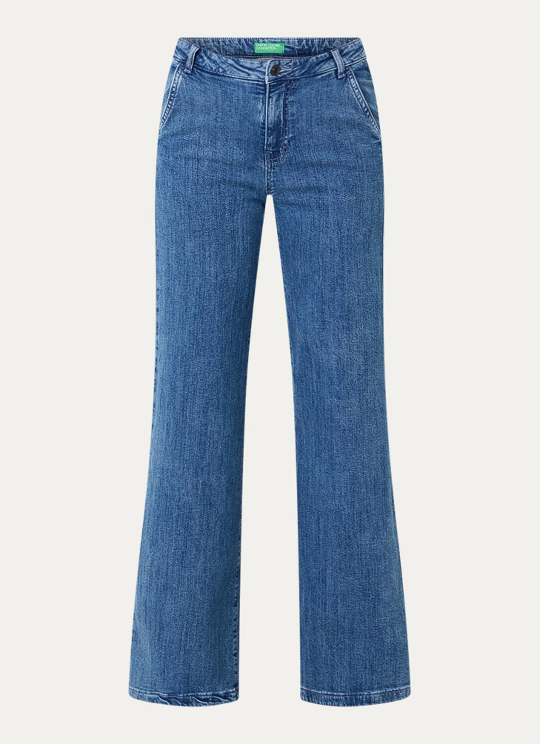 Benetton High waist wide fit pantalon met steekzakken - voorkant 2 lichtblauw