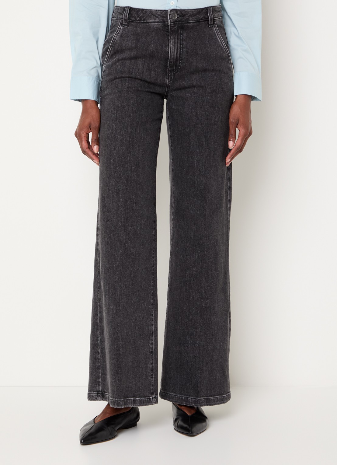 Benetton High waist wide fit pantalon met steekzakken - detail 2 zwart