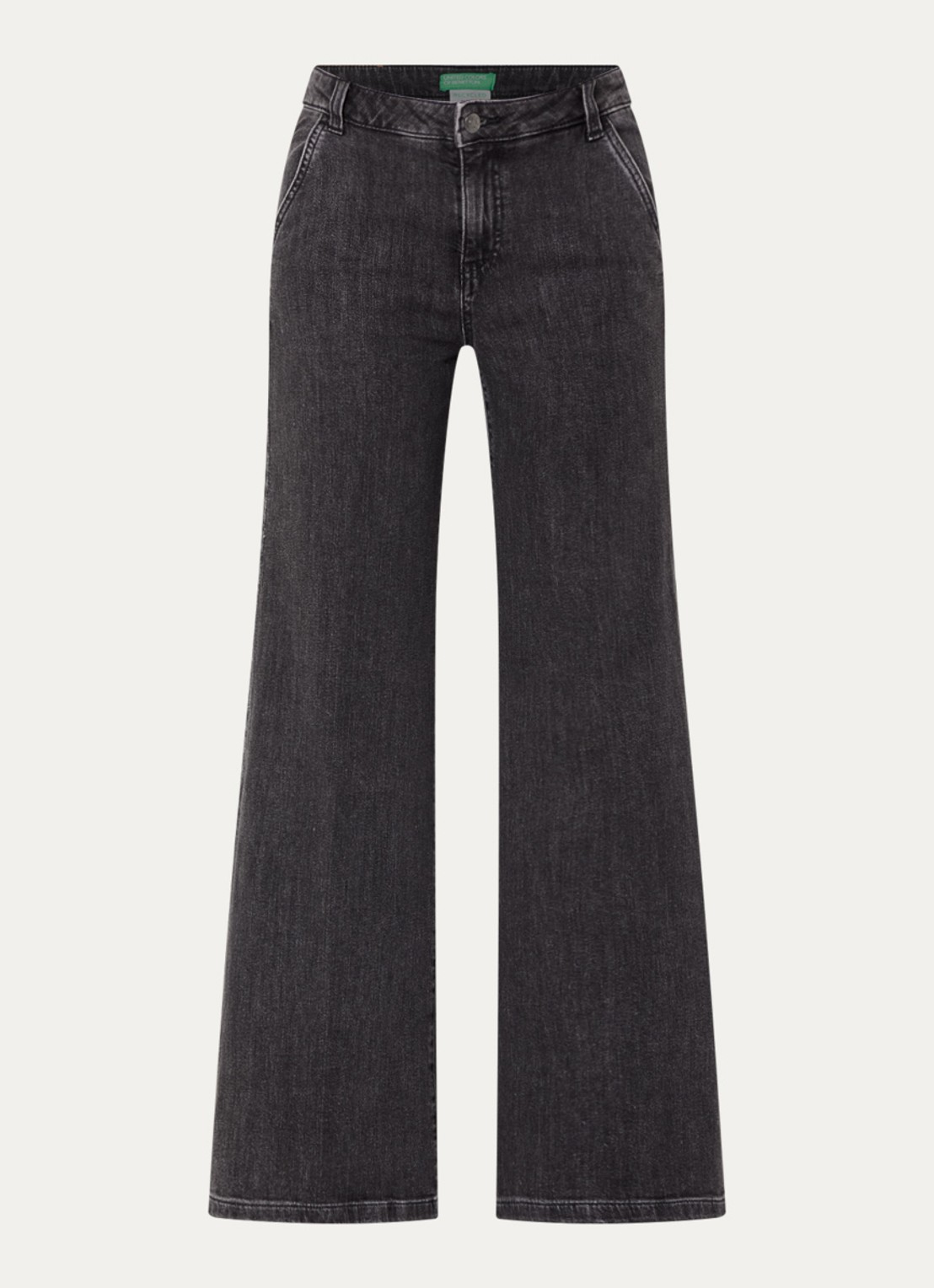 Benetton High waist wide fit pantalon met steekzakken - voorkant 3 zwart
