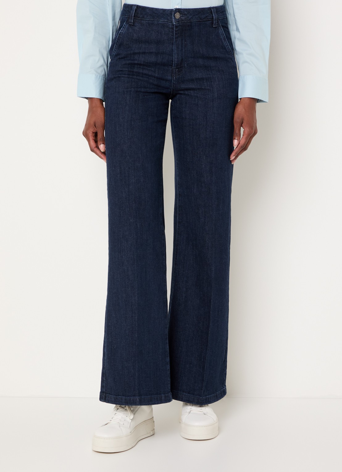 Benetton High waist wide fit pantalon met steekzakken - detail 4 indigo