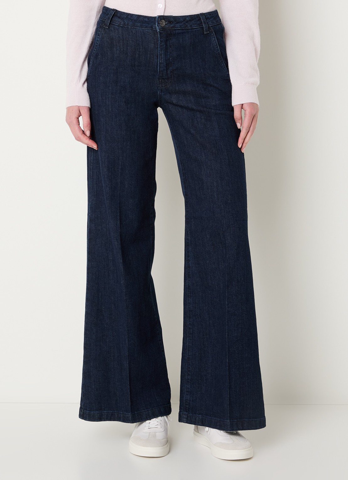 Benetton High waist wide fit pantalon met steekzakken - detail 4 staalblauw