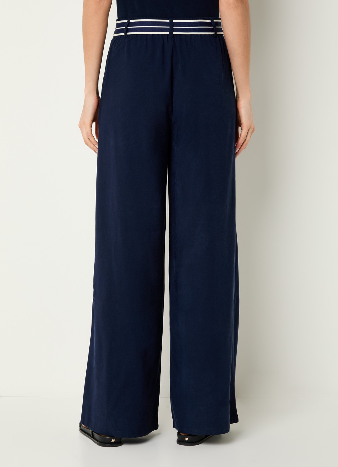 Benetton High waist wide fit pantalon met strickceintuur - achterkant 4 blauw