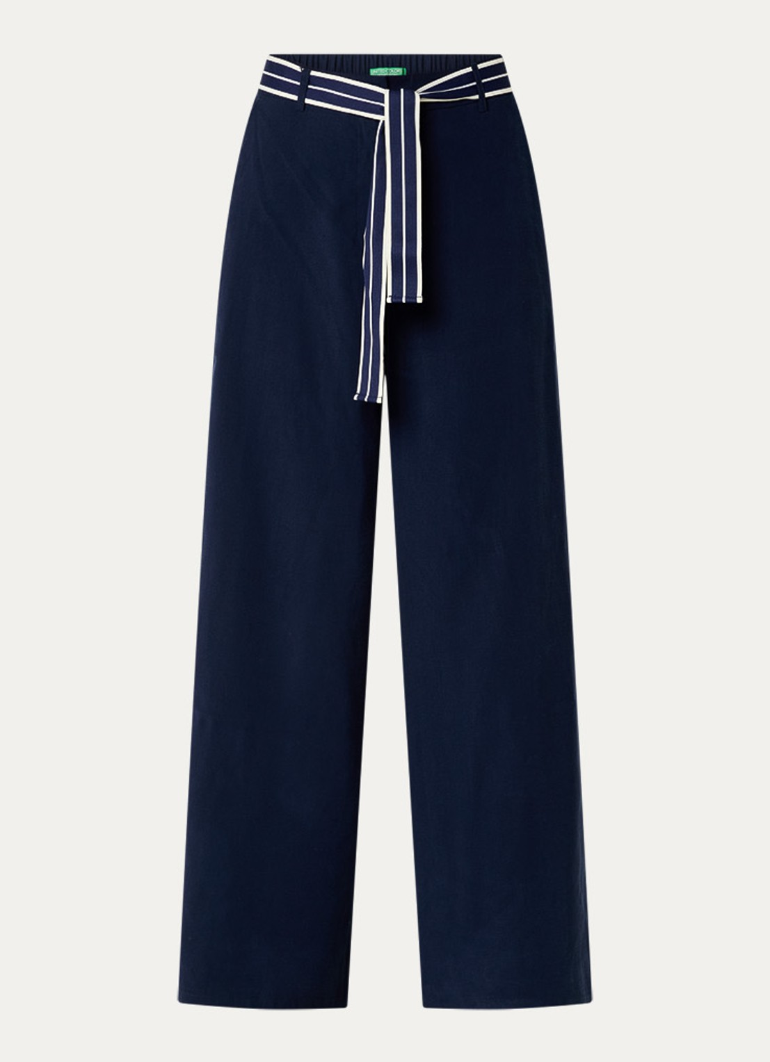 Benetton High waist wide fit pantalon met strickceintuur - voorkant blauw