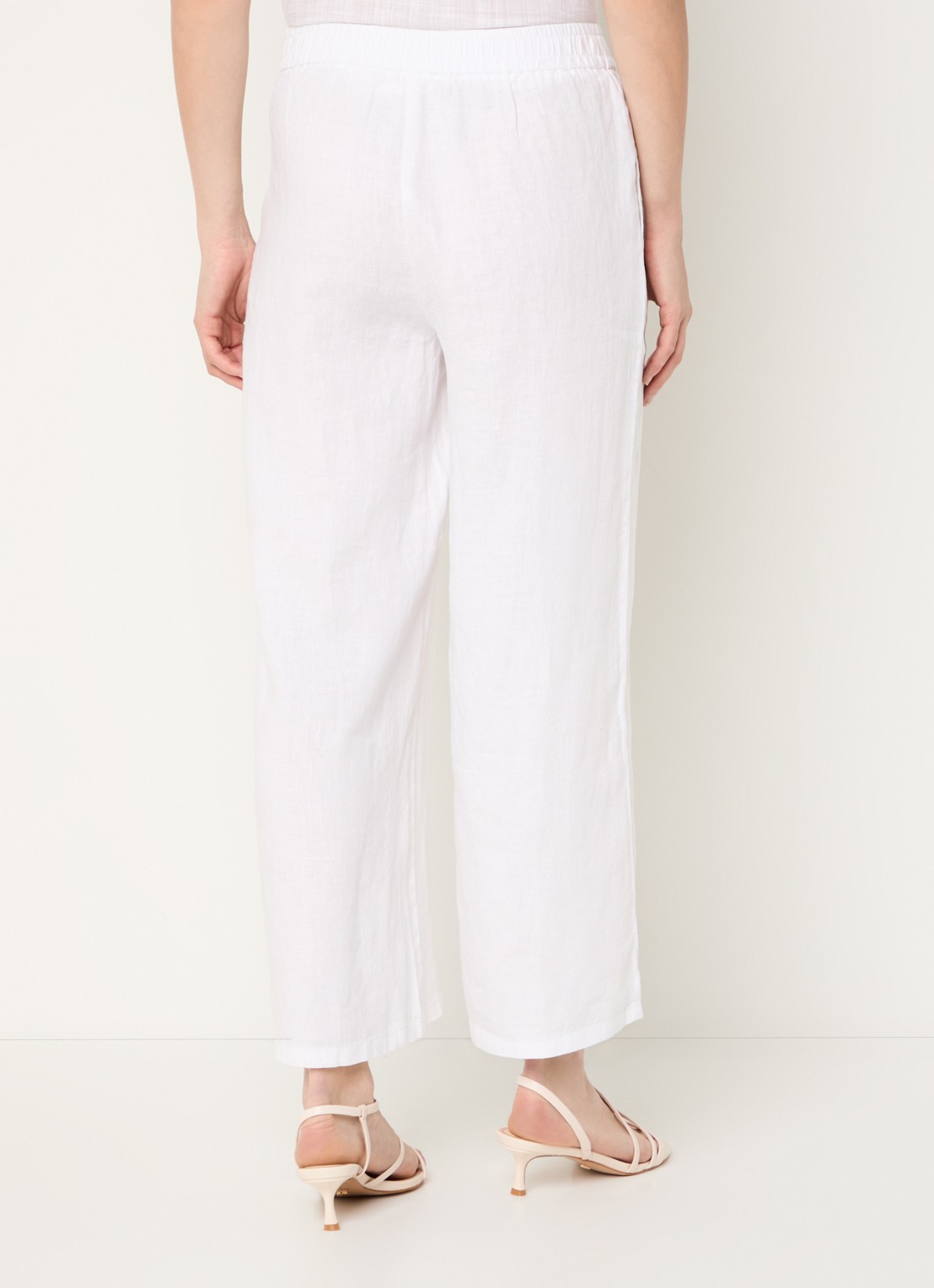 Benetton High waist wide fit pantalon van linnen - achterkant gebroken wit