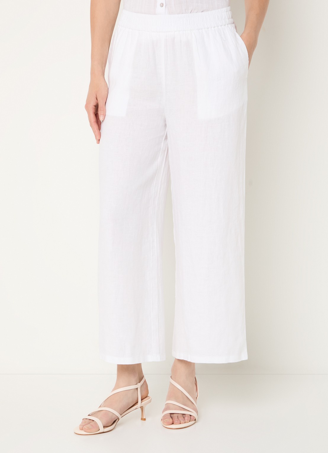 Benetton High waist wide fit pantalon van linnen - detail 2 gebroken wit