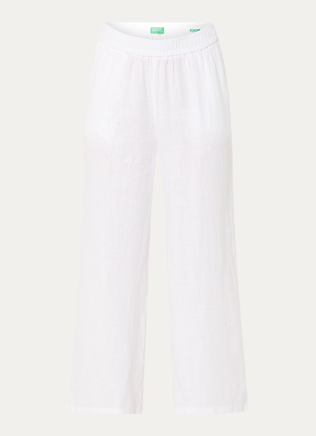 Benetton High waist wide fit pantalon van linnen - voorkant 3 gebroken wit