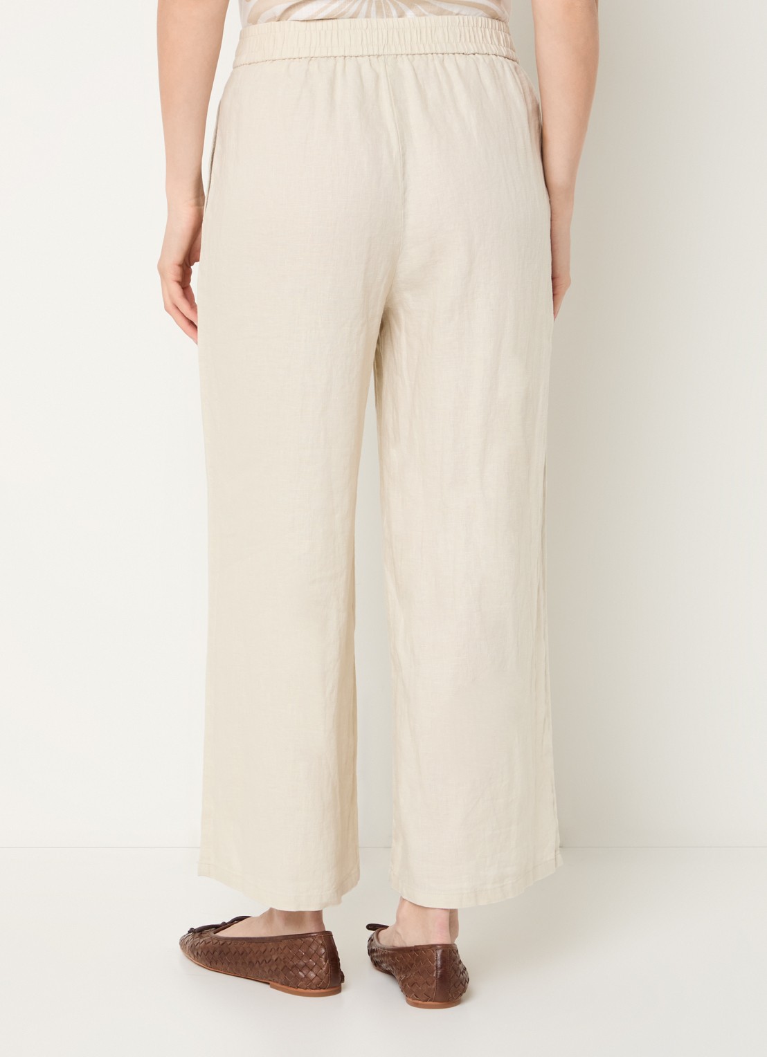Benetton High waist wide fit pantalon van linnen - achterkant creme