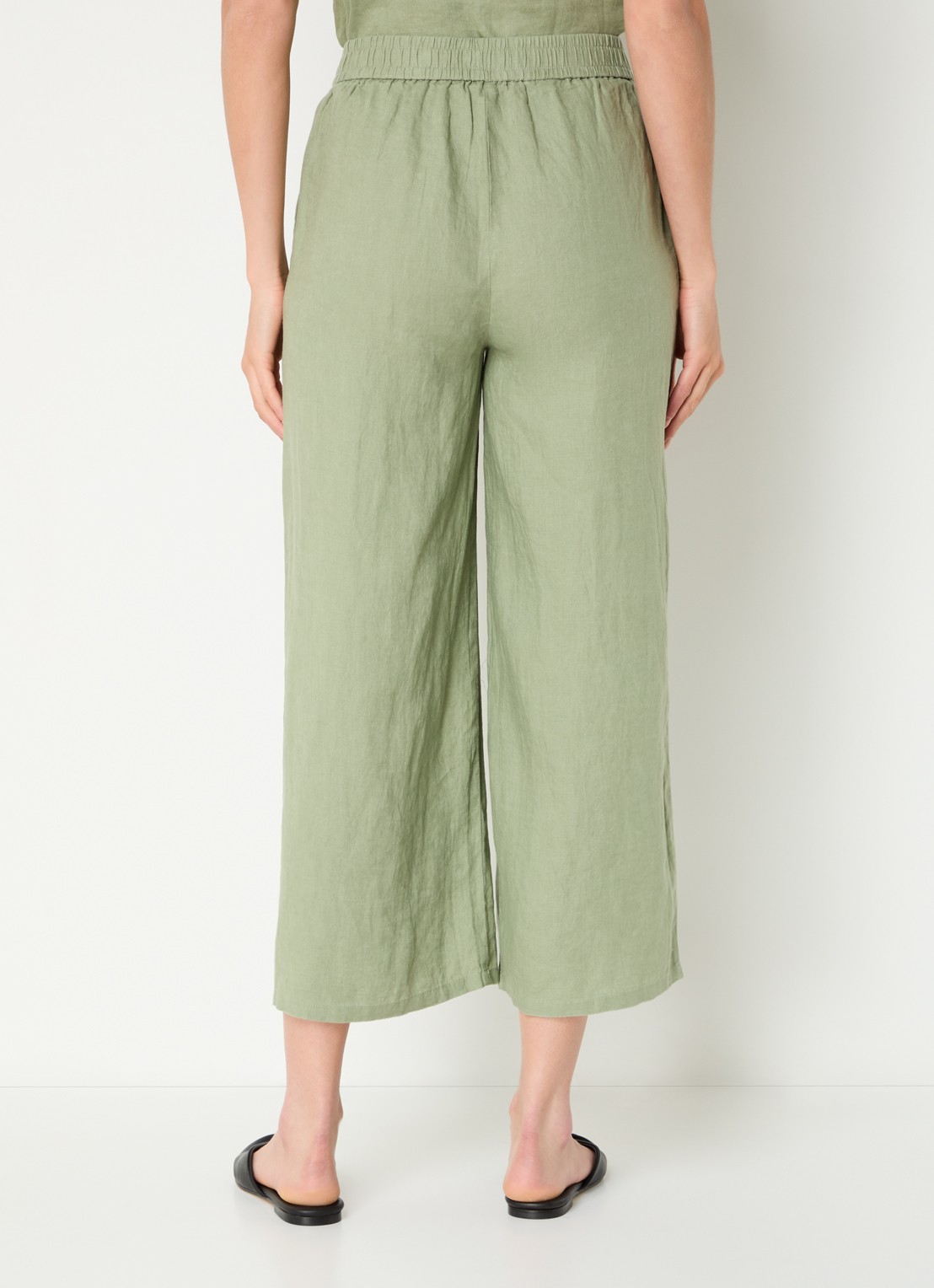Benetton High waist wide fit pantalon van linnen - achterkant 3 groen