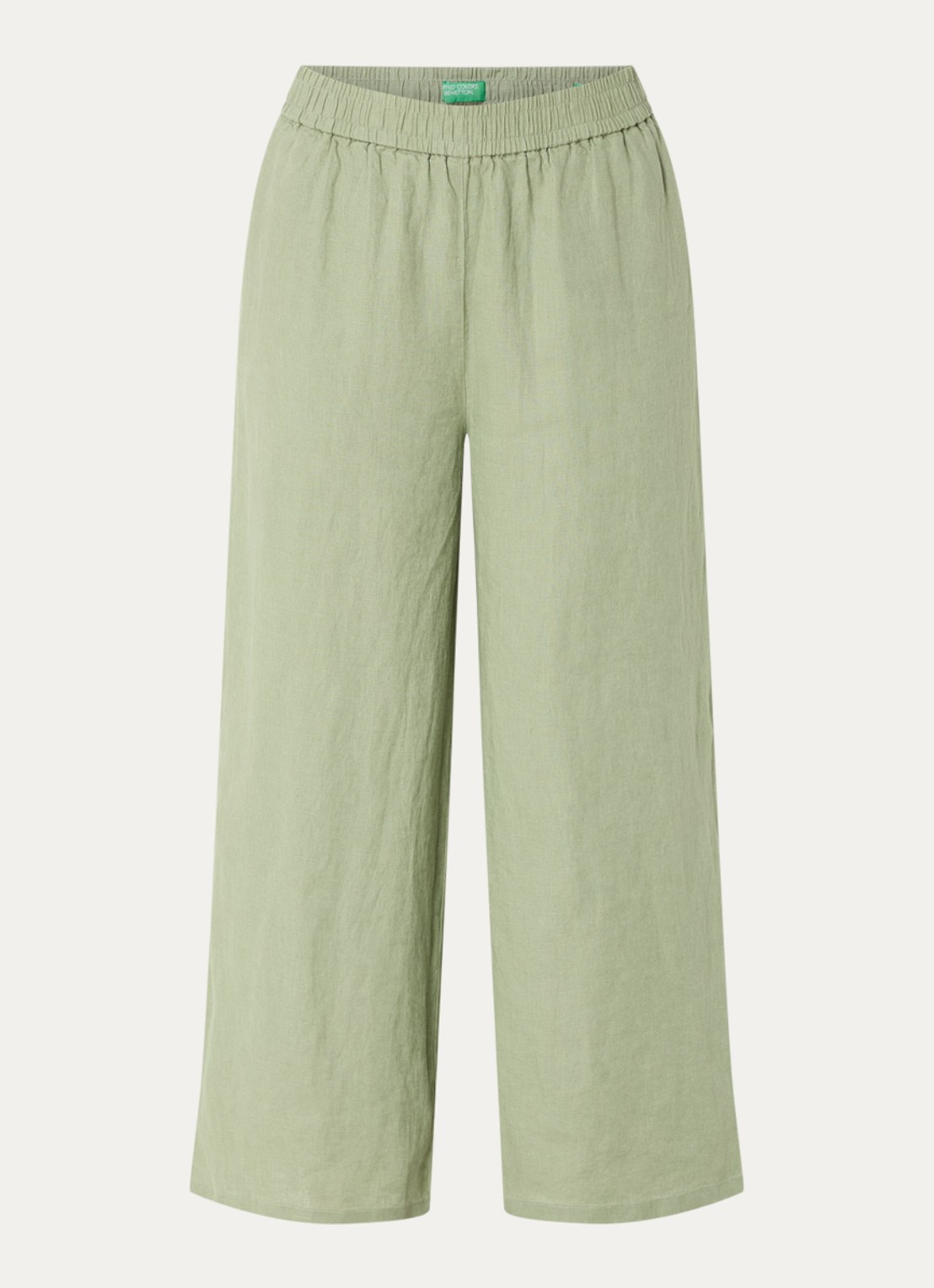 Benetton High waist wide fit pantalon van linnen - voorkant groen
