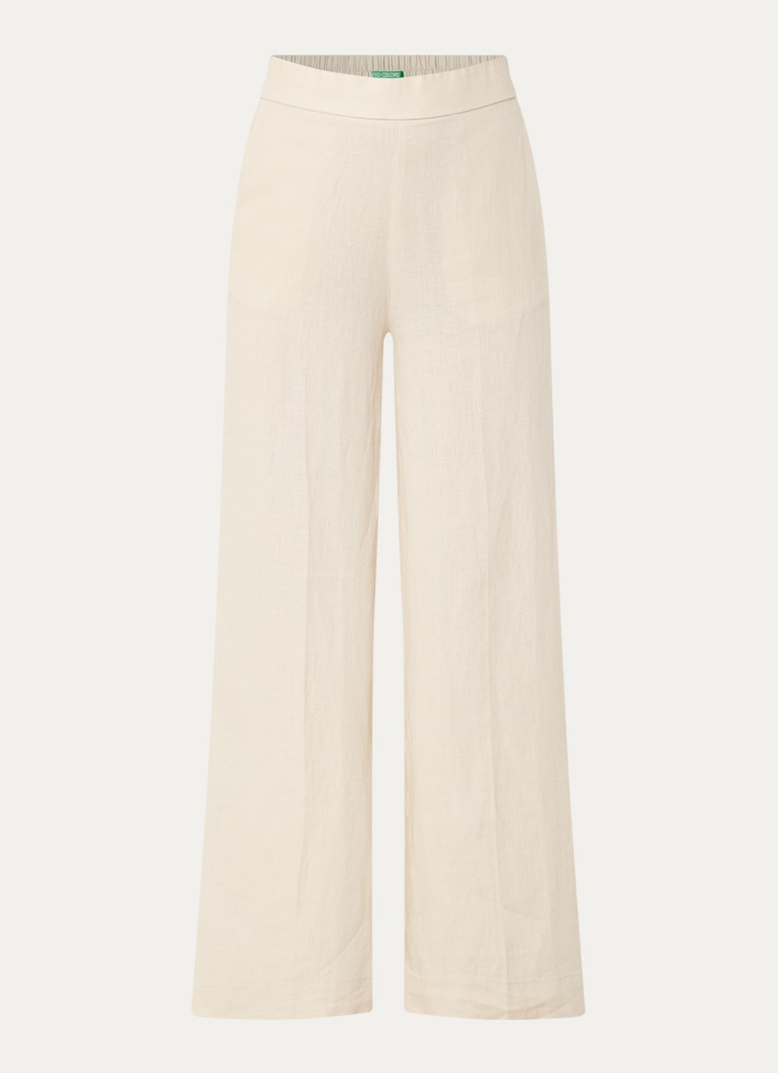 Benetton High waist wide fit pantalon van linnen - voorkant beige