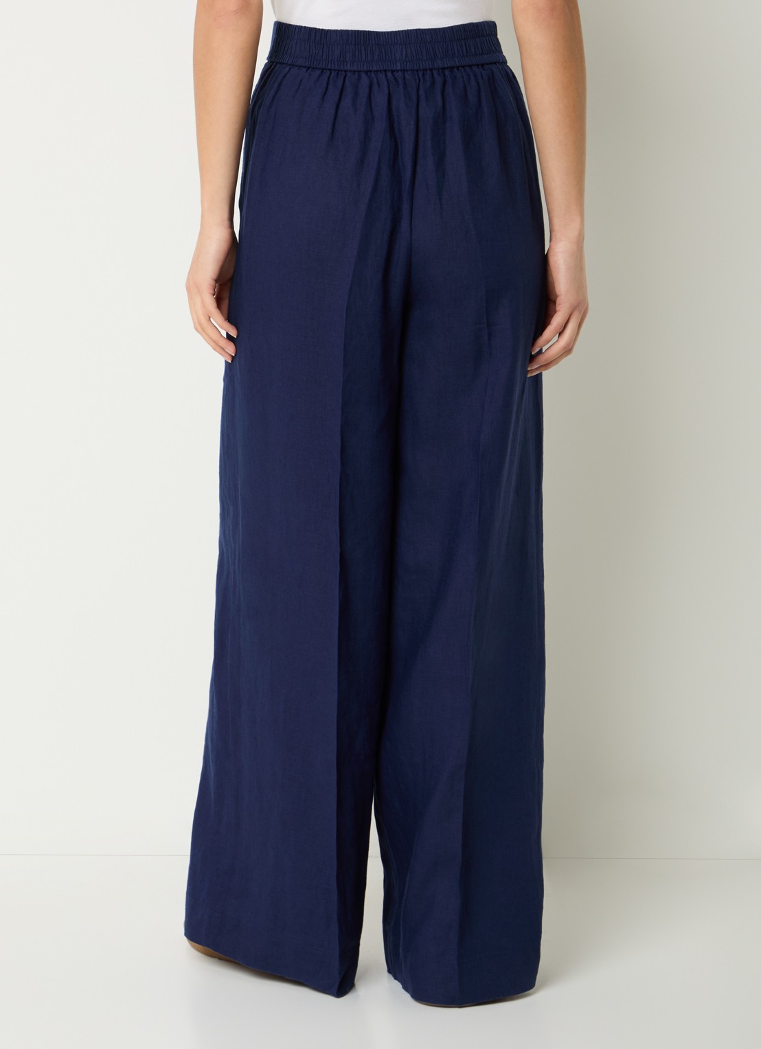 Benetton High waist wide fit pantalon van linnen - achterkant 3 royalblauw