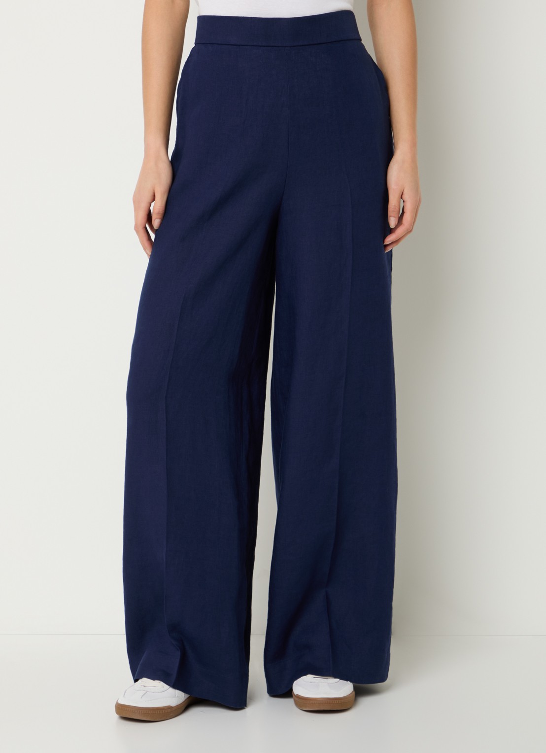 Benetton High waist wide fit pantalon van linnen - detail 4 royalblauw
