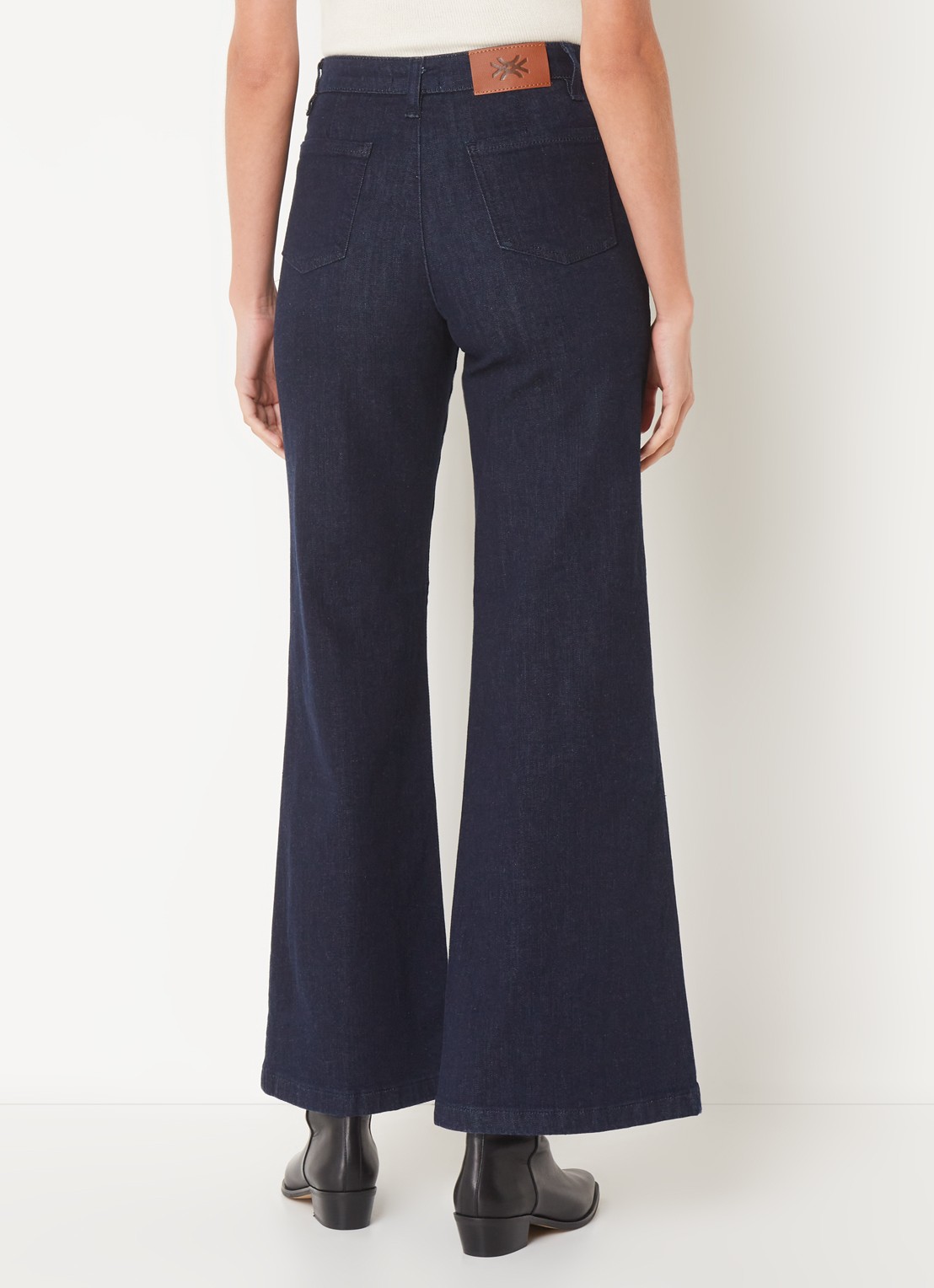 Benetton High waist wide leg cropped jeans met stretch - achterkant 4 blauw