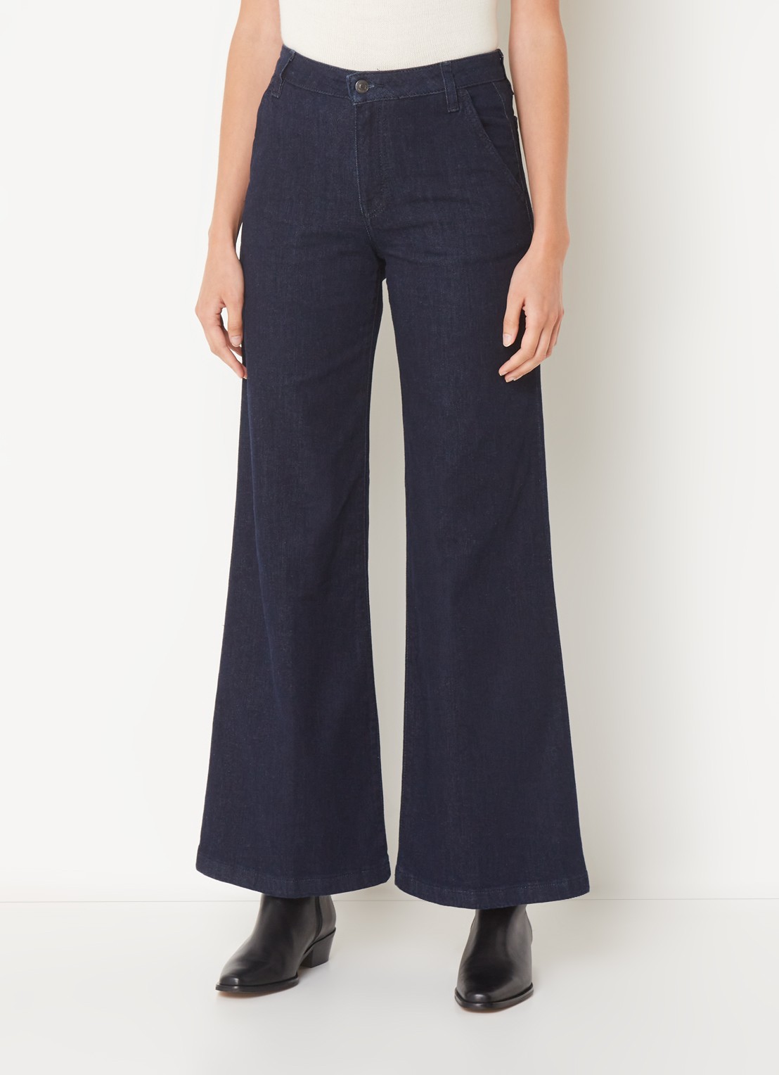 Benetton High waist wide leg cropped jeans met stretch - detail blauw