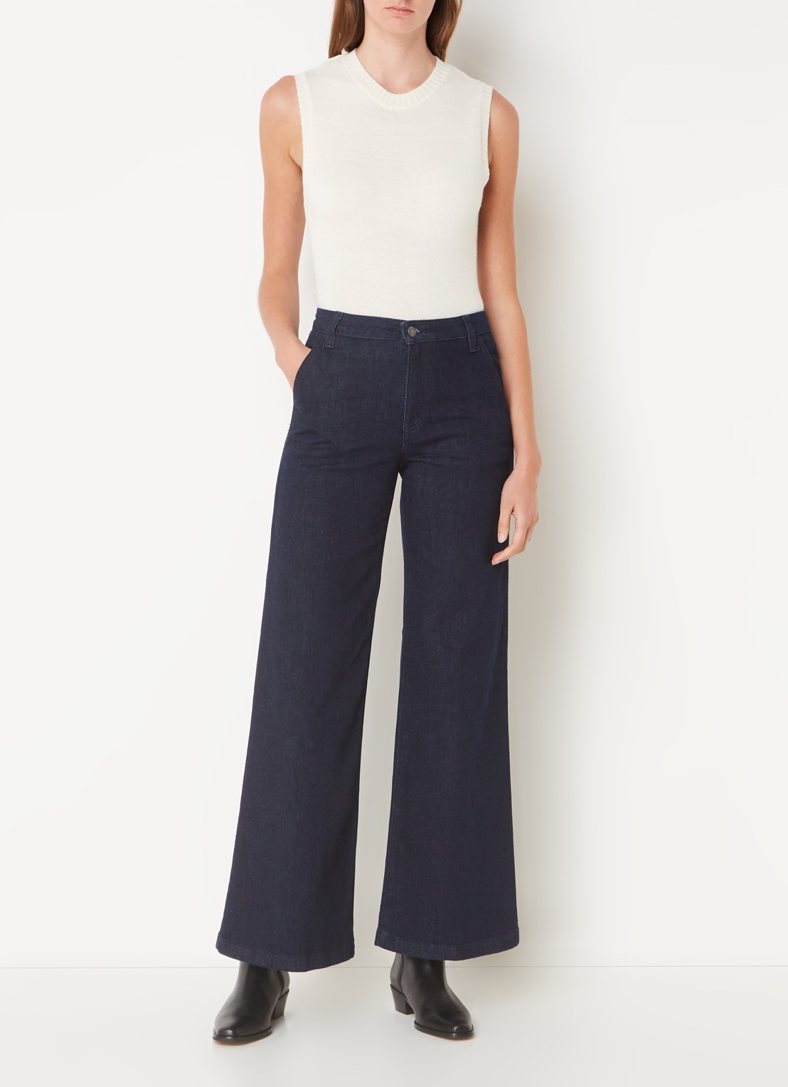 Benetton High waist wide leg cropped jeans met stretch - voorkant 3 blauw