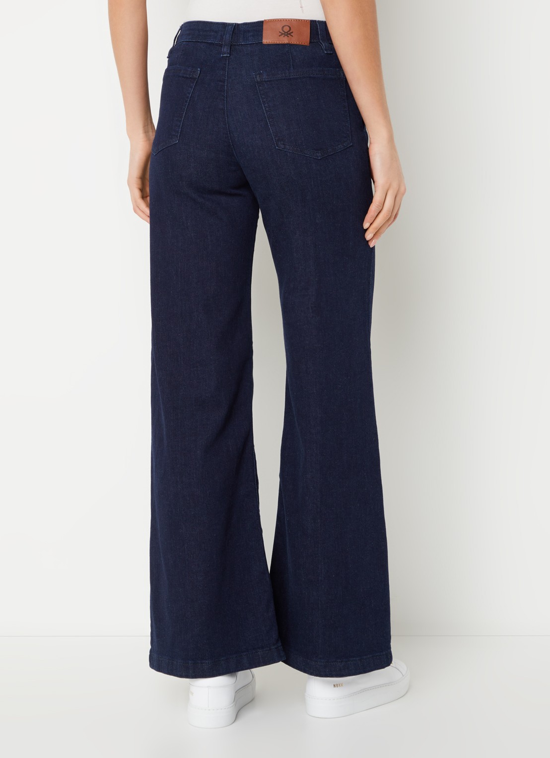 Benetton High waist wide leg cropped jeans met stretch - achterkant donkerblauw