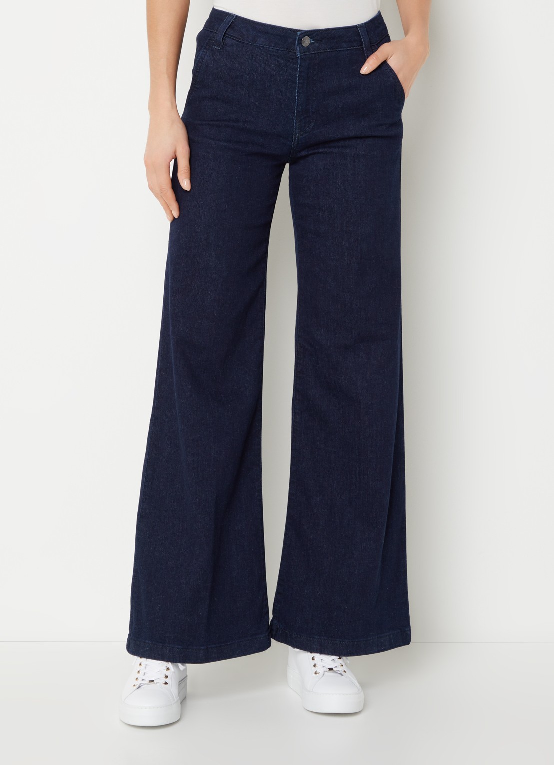 Benetton High waist wide leg cropped jeans met stretch - detail 4 donkerblauw