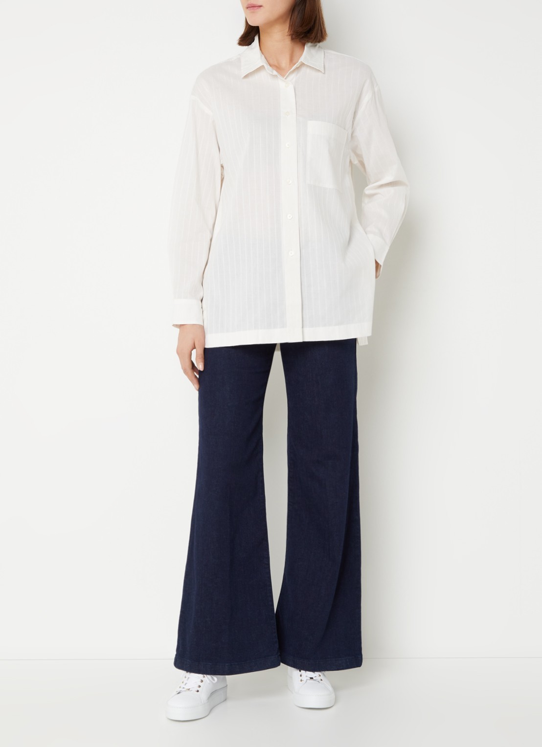 Benetton High waist wide leg cropped jeans met stretch - voorkant 3 donkerblauw