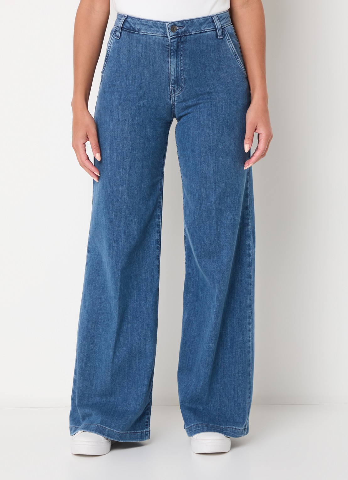 Benetton High waist wide leg cropped jeans met stretch - detail jeans