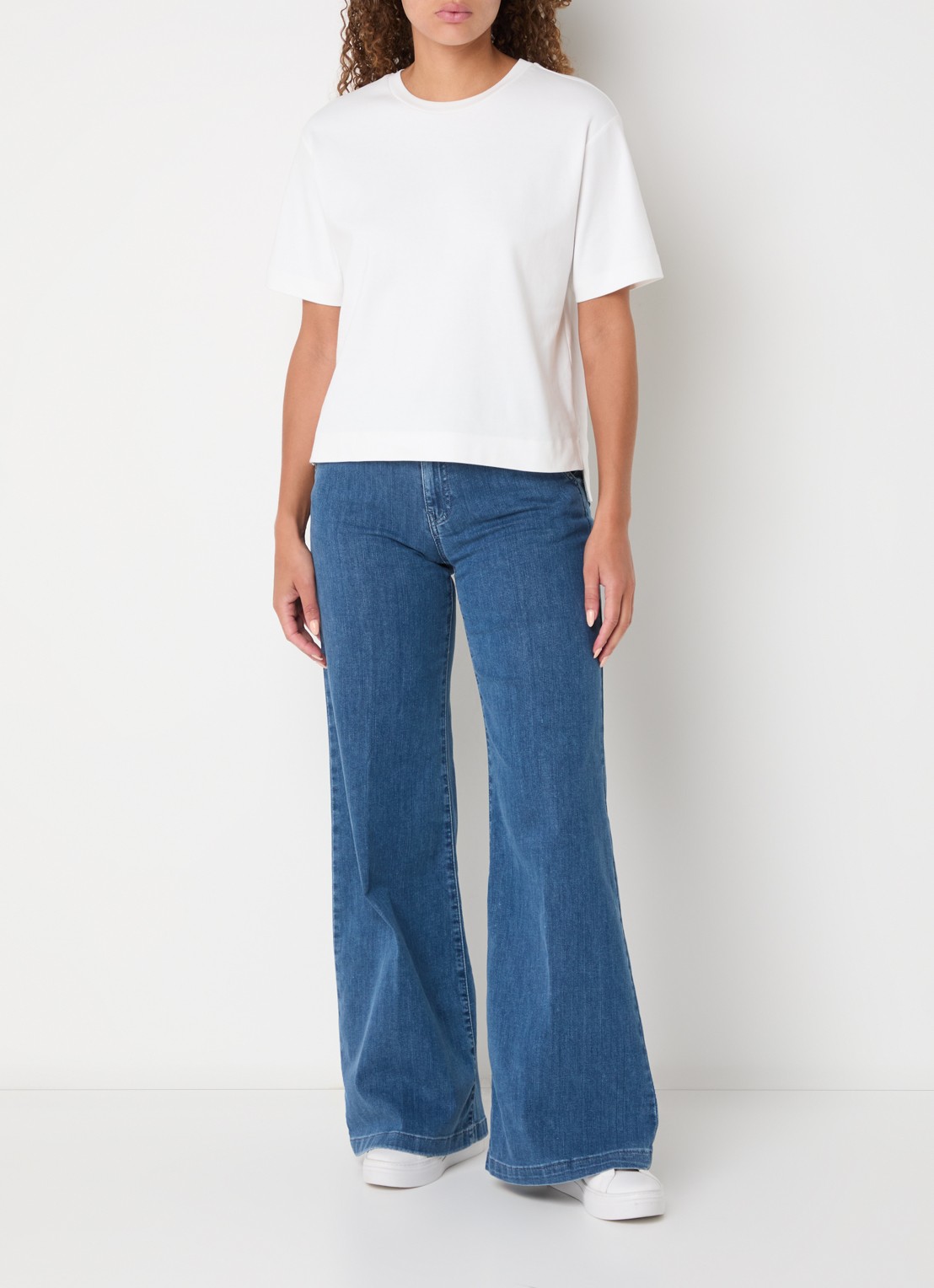 Benetton High waist wide leg cropped jeans met stretch - voorkant 3 jeans