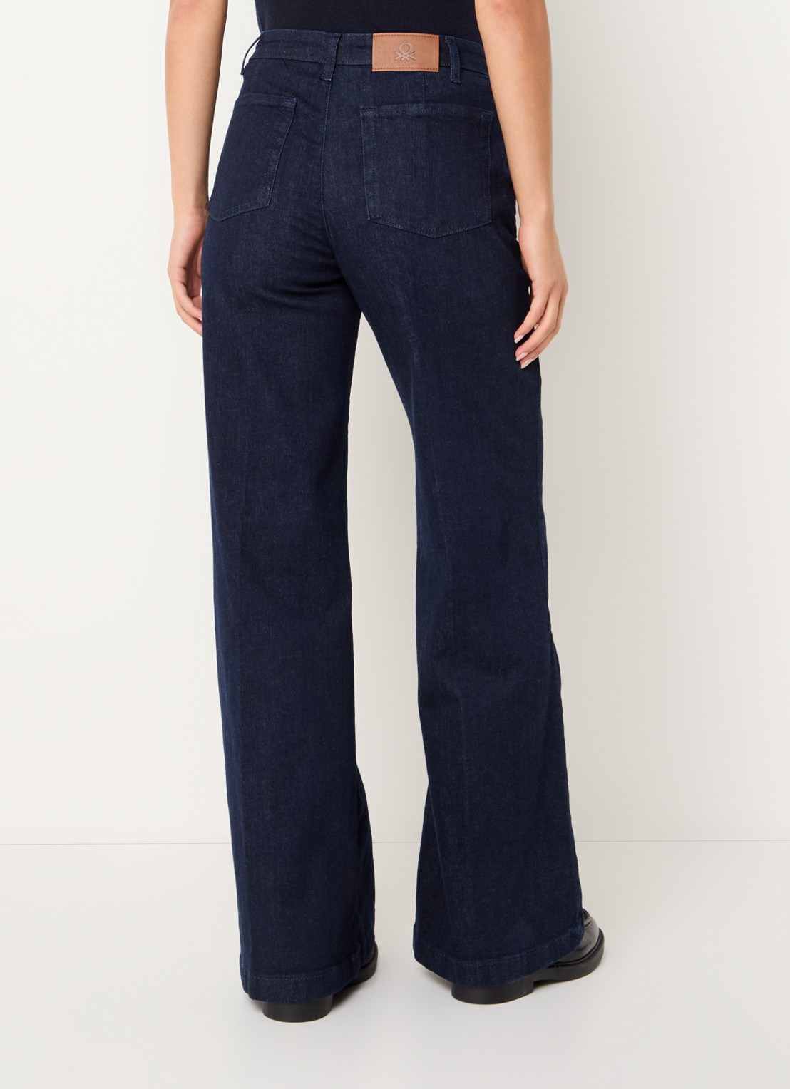 Benetton High waist wide leg cropped jeans met stretch - achterkant 4 kobaltblauw