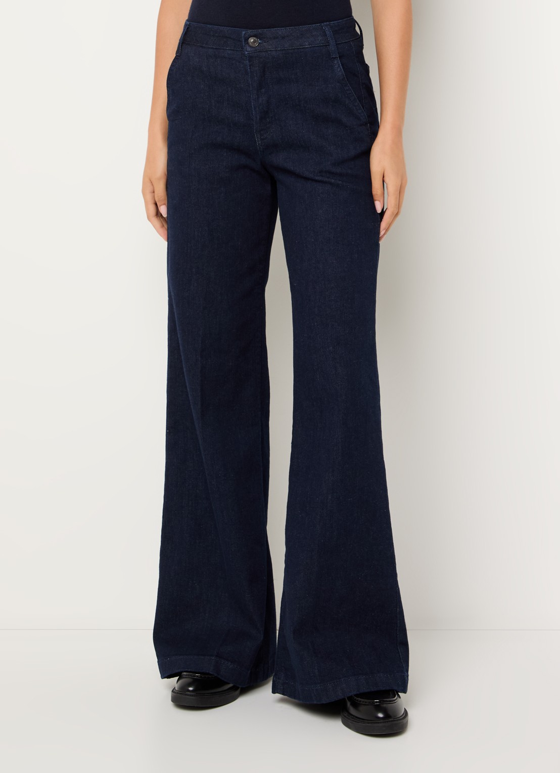 Benetton High waist wide leg cropped jeans met stretch - detail kobaltblauw